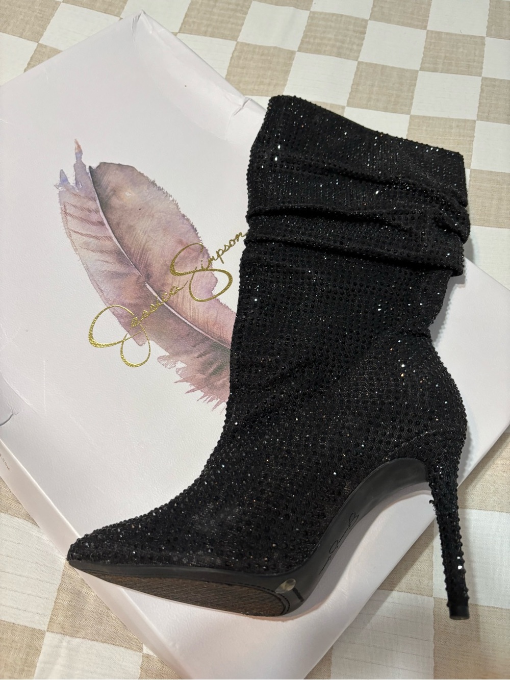 Jessica Simpson Black Crystal Embellished Stiletto Sock Boot